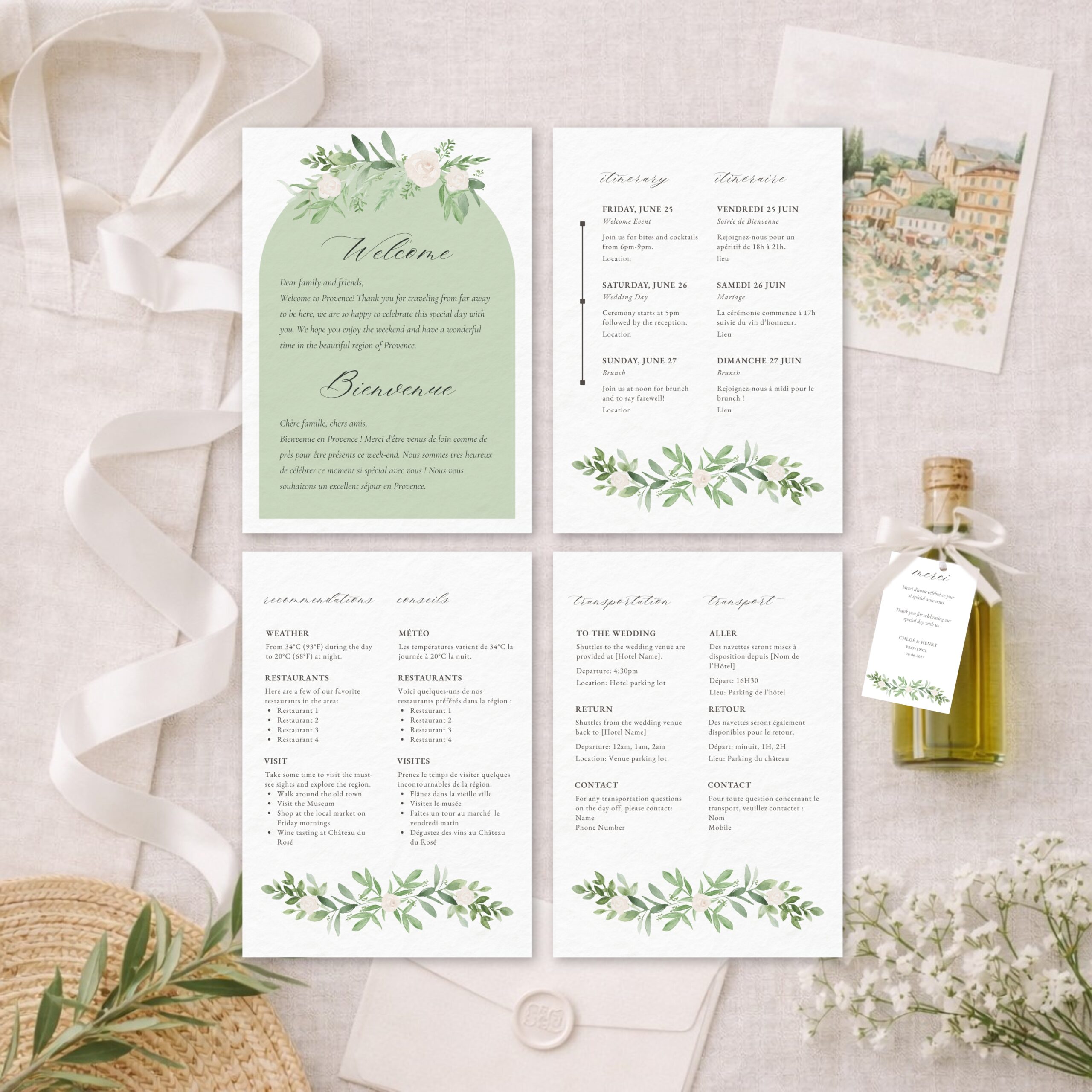Bilingual Destination Wedding Guest Welcome Guide Bundle