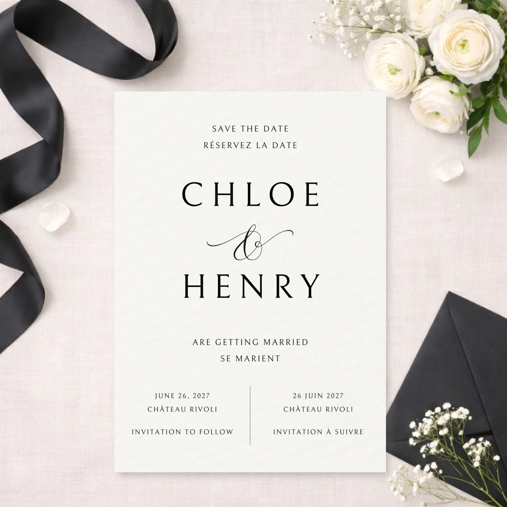 The Ultimate French-English Wedding Glossary Minimalist Bilingual French English Wedding Invitation